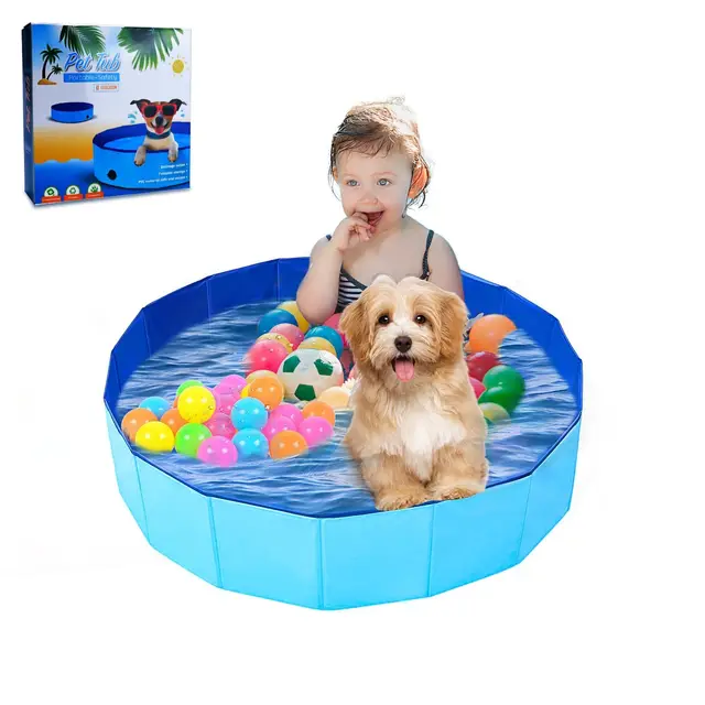 Piscina para Perros, 80 x 20 cm Plegable Piscina para Perros Pequeños, Portátil Bañera para Mascotas Gatos Niños para Interior o Exterior Segura Antideslizante (Azul)