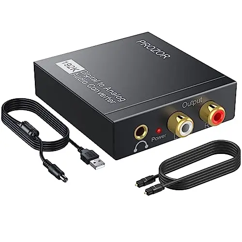 PROZOR DAC Convertidor Digital a Analógico 192kHz Adaptador Audio Óptico Toslink Coaxial a RCA L/R 3.5mm Jack Digital a Analógico Soporte PCM/LPCM para HDTV PS3 PS4 DVD BLU-Ray Amplificador AV
