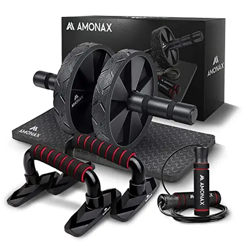 Amonax - Rodillo de rueda para abdominales con alfombrilla grande para ejercitar abdominales, doble rueda con modos de entrenamiento de fuerza dual en el gimnasio en casa