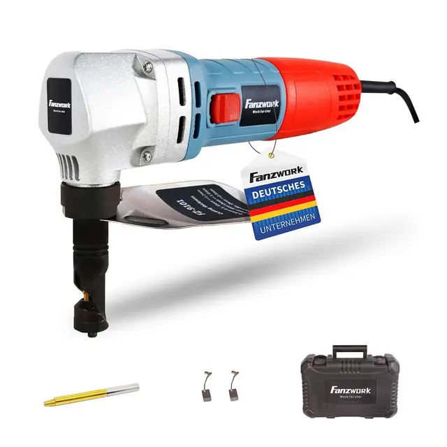 FANZWORK Cortadora de Chapa, Cortadora de Chapa, Nibbler, Tijera Para Chapa, Cortadora de Chapa 600W (con Maletín y 2 x Troqueles)