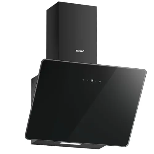 COMFEE' ANGJ64B-60 Campana Extractora Inclinada, 400m³/h, 60cm en Vidrio Templado, 3 Niveles de Velocidad, Pantalla Táctil LED, Recirculación Interna o Canalización, 60cm, Negro