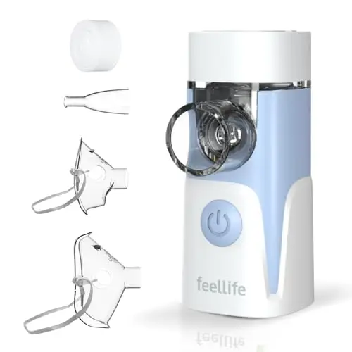 FEELLIFE Nebulizador Portatil para bebe y adultos Maquina De Aerosoles Inhalador, Para El Tratamiento De Tos, Asma, Enfermedades Respiratorias-Azul
