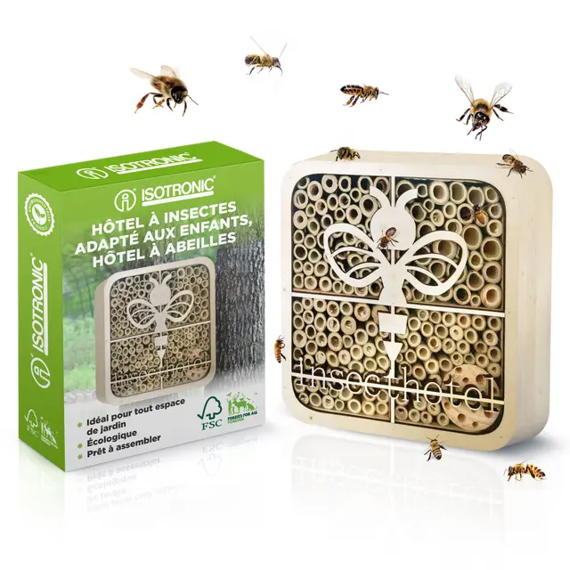 ISOTRONIC Hotel para Insectos | Casa Ecológica para Mariquitas, Abejas y Otros en el Jardín | Hotel de Madera Natural para Niños