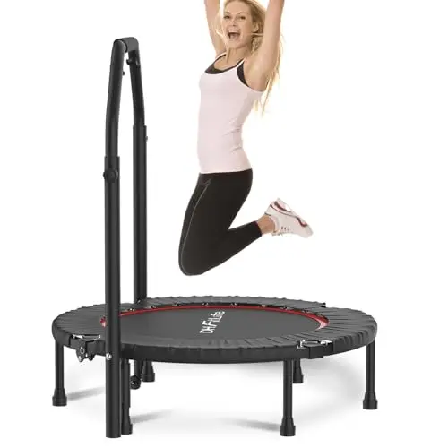 DH FitLife Trampolín de Fitness Plegable para Interior sin Instalación | Ø102 cm (40 Pulgadas) | Capacidad 150 kg | 4 Niveles de Asa Ajustable | Estable para Niños y Adultos
