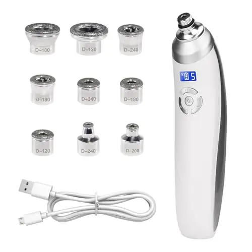 Succionador de Puntos Negros, Máquina de Microdermoabrasión de Diamante de Mano con 9 Diamante Recargable USB Sin Cable, para Peeling Facial y Limpieza Profunda