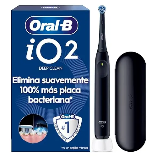 Oral-B iO 2 Cepillo de Dientes Eléctrico Negro Noche, 1 Cabezal, 1 Estuche de Viaje, 3 Modos de Cepillado, Sensor de Presión y Temporizador, Diseñado por Braun