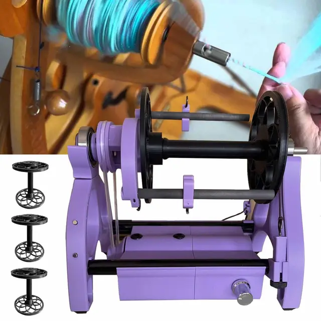Mini Rueda De Hilar Eléctrica Para El Hogar, Rueda De Hilar De Lana, Cambio De Marcha Adelante/Atrás, Velocidad Máxima De 800RPM, Capacidad De 4oz, Para Torcer Fibras De Lana, 3 Carretes,Purple