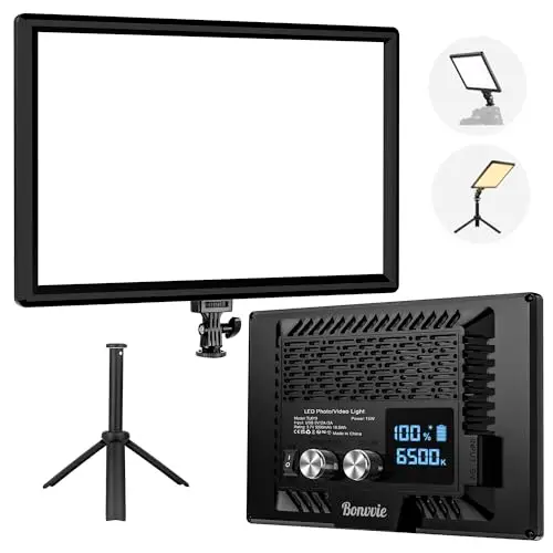 Luz LED Video, 3000-6500K Luz de Foto para Estudio y Fotografía al Aire Libre, Vlog, Videoconferencia, Transmisión en Vivo, CRI 97+ Bicolor Luz de Cámara con Batería Recargable Li-Ion 5000mAh