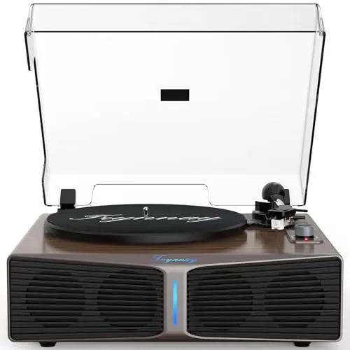 Tocadiscos con Altavoces, Tocadiscos Bluetooth con Altavoces Integrados, contrapeso Ajustable, AT-3600L, 33/45 RPM, Barra de luz de Brillo Ajustable, Color Marrón