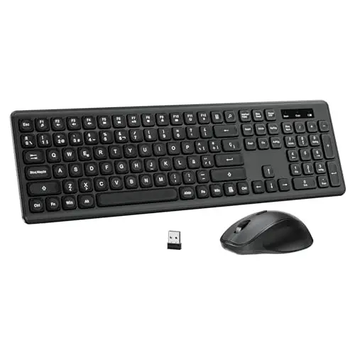 PINKCAT Teclado y Raton Inalámbrico,Botones Silenciosos, Español QWERTY,Tamaño Completo con Teclado Numérico,Ratón y Teclado Inalámbrico de 2.4 GHz per Windows,Mac,PC,Ordenador Portátil (Negro)