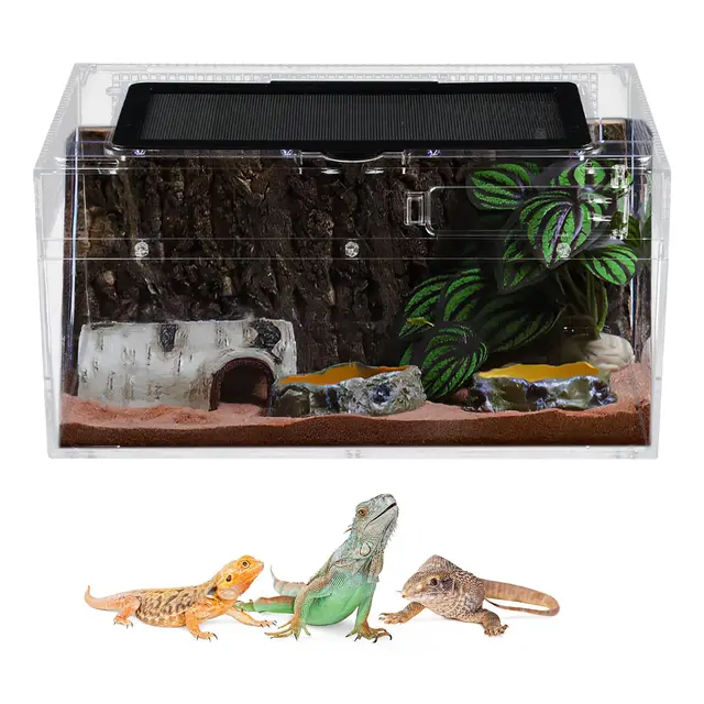 Terrariums para Reptiles, 30 x 18 x 15 cm, caja de cría de acrílico de gran tamaño, hábitat portátil para reptiles y anfibios para pequeños reptiles insectos Geckos grillos