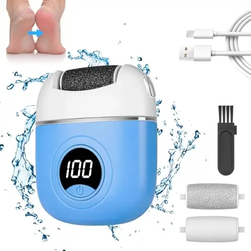 OSDUE Lima Electrica Pies Durezas, 2 en 1 Molinillo Pies Quita Durezas y Elimina Callos Profesional Foot File con 3 Rodillos Recambio Distintos Gramajes Pantalla Digital para Pies Suaves, Azul