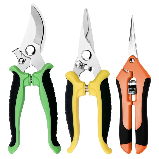 Chiluxendo 3 Piezas Tijeras de Podar de Mano, Tesoura de Podar Ergonómicas, Tijera Jardineria, Tijeras Poda Fuertes para Jardín,Tijeras de Jardinería de Calidad,Pruning Shears con Cierre de Seguridad