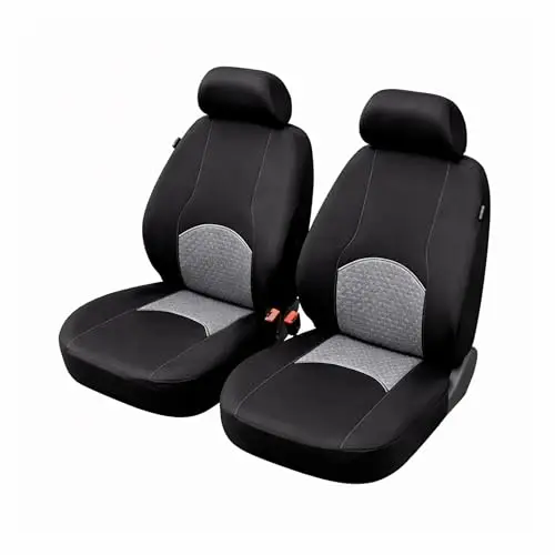 Funda Asiento Coche Delantero (Pack 2 Unidades) con Reposacabezas Coche, Protector Asiento Coche Delantero, Fundas Asientos Coche Universales, Cubre Asientos Coche, Compatibles con Airbags Laterales