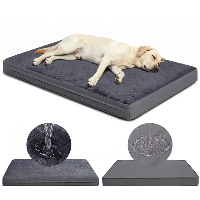 Cama Perro Grande-104x68x8 Cm, Colchón Impermeable para Perros, Una Cara de Piel Sintética, Cama Bifaz Ortopédica para Perros, Forro Impermeable, Extraíble y Lavable, Gris