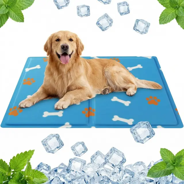 Qoosea Alfombra Refrescante para Perro Gato, Manta Refrigerante No Tóxicas para Animales Pet Cooling Mat, Plegable Alfombrilla de Refrigeración Automática Esterilla de Gel de Dormir Suave - 50 * 65CM