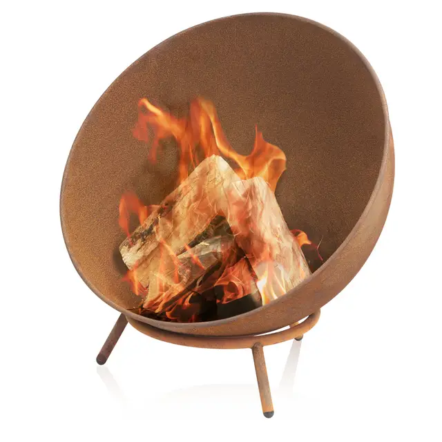 BBQ-Toro Brasero de Acero de Ø 60 cm | Acabado Oxidado | Cuenco de Fuego Inclinable con 3 Patas | 3 en 1 Cuenco de Fuego para Jardín, Camping y Terraza | Hoguera, Cuenco de Barbacoa, Chimenea Exterior