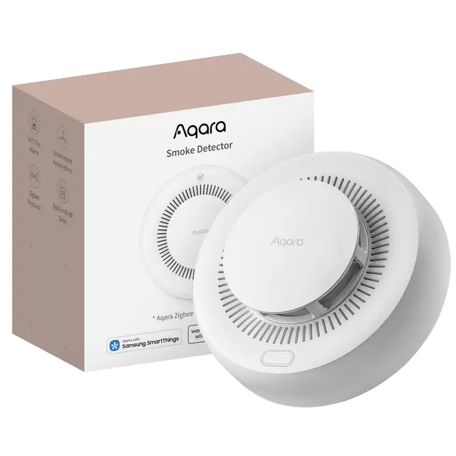 Aqara Detector de Humo, Requiere Aqara Hub Zigbee 3.0, Sirena de 85 dB, Indicador LED, Batería de Larga duración, Alarma Incendios hogar Matter Over Bridge, Compatible con HomeKit, Alexa, Google Home
