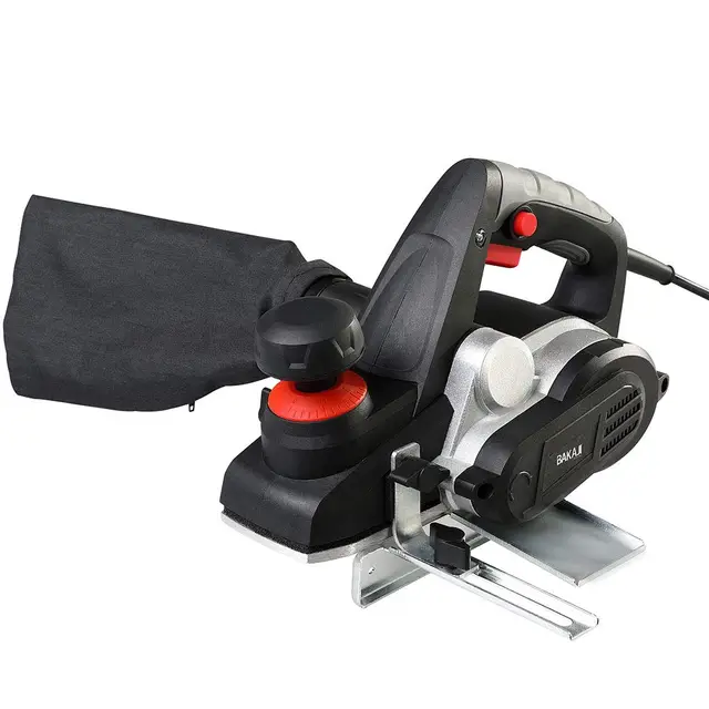 Bakaji Cepilladora eléctrica potencia 900 W lijadora cepilladora madera velocidad 16500 rpm ancho corte 82 mm profundidad ajustable 0-3 mm con aspirador integrado bolsa + guía paralelo
