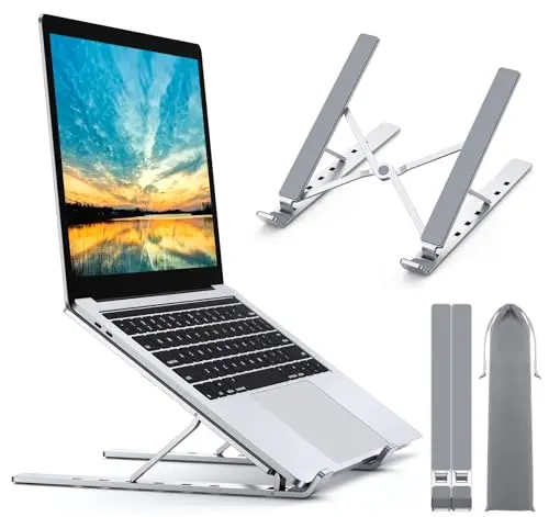 Babacom Soporte Portatil Mesa 5 Ángulos Adjustable, Aleación de Aluminio, Refrigeración Soporte Ordenador Portátil, Plegable Soporte para Portatil, para Macbook, PC y Otro 10-15.6” Portatiles