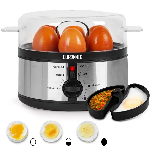 Duronic EB35 BK Hervidor para huevos eléctrico | Hasta 7 Huevos y Prepara 2 tipos a la vez | Cocedor con termostato y minutero | Huevos duros huevos mollet y pasados por agua | Cocina saludable