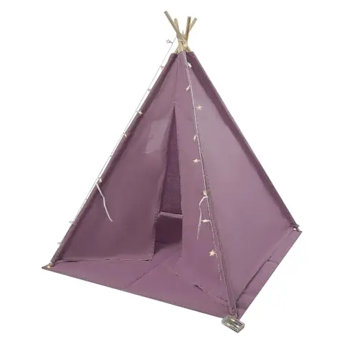 Tienda de juegos, Tipi interior, cabaña interior con ventanas, espacio creativo para jugar, con alfombra acolchada, luces, algodón, lino y madera, 120 x 120 x 140 cm, para dormitorio, salón