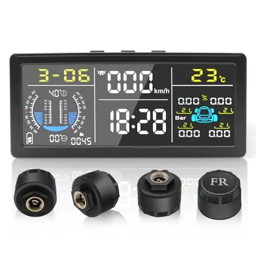 Tpms Sistema de Monitoreo de Presión de Neumáticos Mejorado 9.9Bar/199PSI con Pendiente, Altitud, Función de Detección de Velocidad, Head up Display, Pantalla a Color de 6 Pulgadas