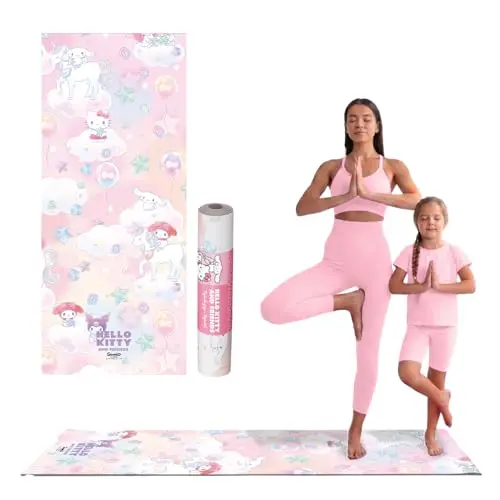 Hello Kitty Oficial – Esterilla de Yoga y Gimnasia Infantil Hello Kitty (60 x 150 x 0,5 cm) – Licencia Sanrio – Caucho Natural Antideslizante – Correa de Transporte Incluida