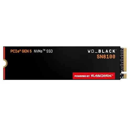 WD_Black SN8100 NVMe SSD, PCIe Gen 5, 2TB (Velocidades hasta 14900/14000 MB/s de Lectura/Escritura secuencial, M.2 2280, TLC 3D CBA NAND, la Resistencia de hasta 1200TBW) Powered by SANDISK