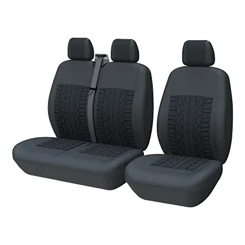 TOYOUN Juego de Fundas de Asientos para Furgonetas y Camiones de 1 + 2 plazas, Fundas Asientos Coche Universales,Poliéster Protector Cubre Asiento Coche Delantero Accesorios de Automóvil,Negro