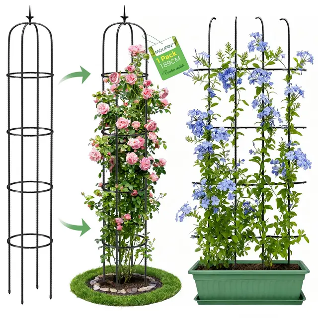 MQUPIN Obelisco de jardín,torre de obeliscos para plantas trepadoras de 189cm,1Pcs soportes duraderos en forma de U para jardín Soporte Plantas Trepadoras,Adecuado para Todo Tipo de Plantas trepadoras