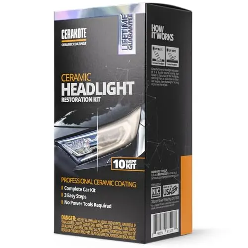 CERAKOTE Kit de Limpieza de Faros y Restauración de Cerámica para Faros Delanteros Mate y Ciego, Revestimiento Cerámico Profesional, No Necesita Herramientas Eléctricas, #1 en Estados Unidos