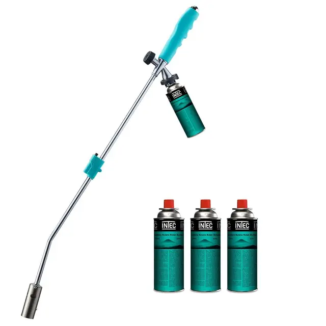 Desbrozadora térmica piezoeléctrica + 4 Cartuchos Quemador de Malas Hierbas Antorcha de Gas butano Cartucho Camping Gas