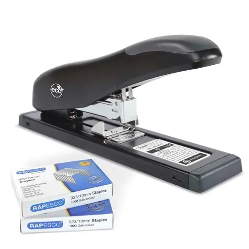 Rapesco 1307 ECO HD-100 Grapadora de Gruesos con 2000 Grapas Tipo 923/10mm, Capacidad para 100 Hojas, Negro