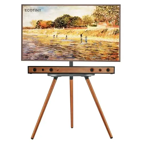 Caballete de TV para pantalla LCD LED OLED de 43 a 65 pulgadas, hasta 35 kg, altura regulable y orientable, soporte portátil de madera con bandeja, máx. VESA 400 x 400 mm