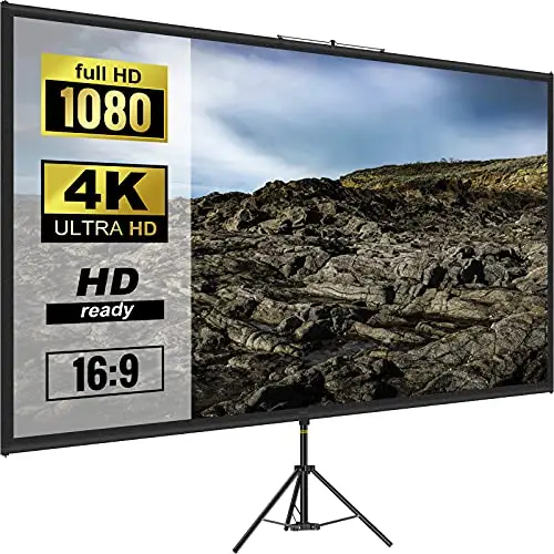 VEVOR Pantalla para Proyector 100" 16:9 4K HD con Trípode Altura Ajustable 200-250 cm Portátil 227x127 cm para Cine en Casa Presentación, Negro