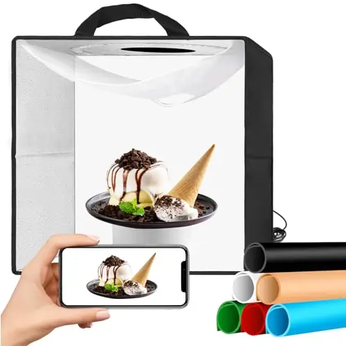 EMART Caja de Luz para Fotografía 40x40cm, 144 Cuentas LED y Fondo Impermeable de PVC de 6 Colores, Plegable Estudio Portatil, Ideal para Fotografico Objetos Pequeños como Joyas