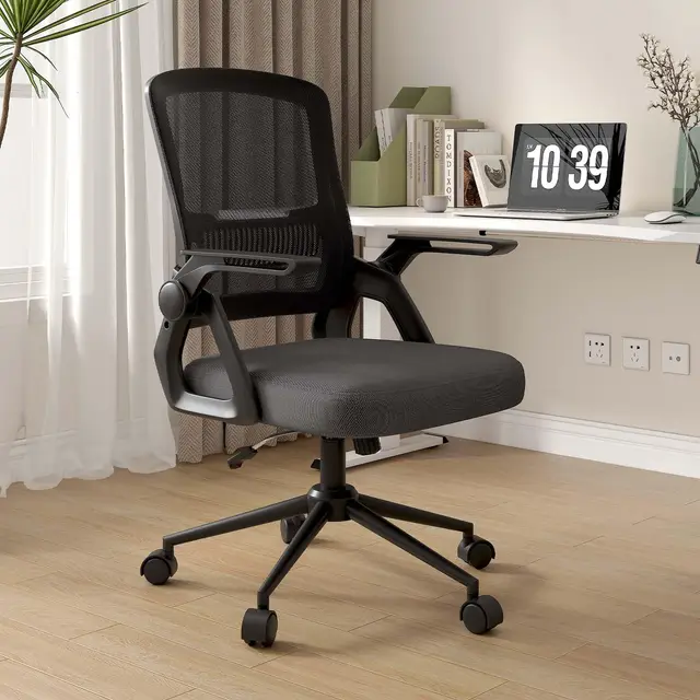 naspaluro Silla Ergonómica de Oficina con Respaldo de Malla y Soporte Lumbar, Silla Escritorio Giratoria Altura Regulable, Reposabrazos Plegables 90°, Función Inclinable, para Hogar y Oficina, Negro
