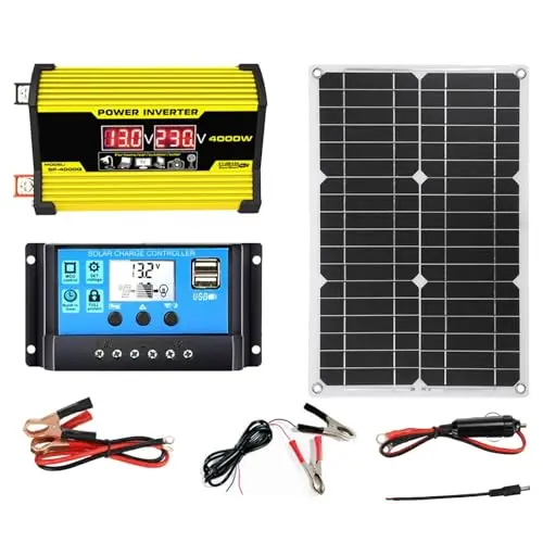 Placa Solar Con Bateria Y Enchufe 220v, Baterias Solares Para Casa, Kit Placa Solar, Inversor Y Cargador De 300 W,Convertidor De CC 12 V A CA 110 V/220 V, Con 2 Puertos USB Y Pantalla LED