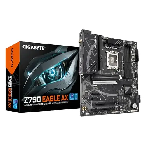 GIGABYTE Z790 Eagle AX Placa Base - Soporta CPUs Intel Core de 14ª generación, VRM Digital de 12+1+1 Fases, hasta 7600MHz DDR5 (OC), 3xPCIe 4.0 M.2, Wi-Fi 6E, LAN de 2.5GbE, USB 3.2 Gen 2