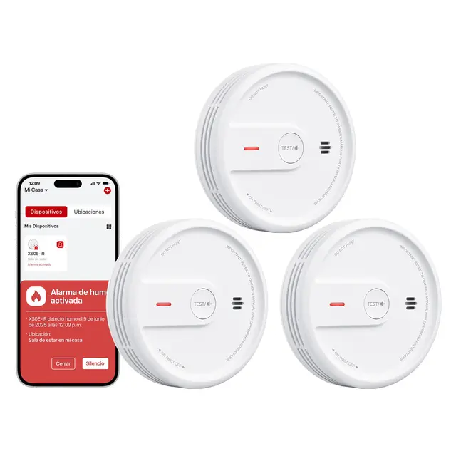 X-Sense Detector de Humo Inteligente para el Hogar, Vida Útil de 10 Años con Batería Reemplazable, Función Wi-Fi y App, Modo Nocturno, XS0E-iR, 3 Unidades