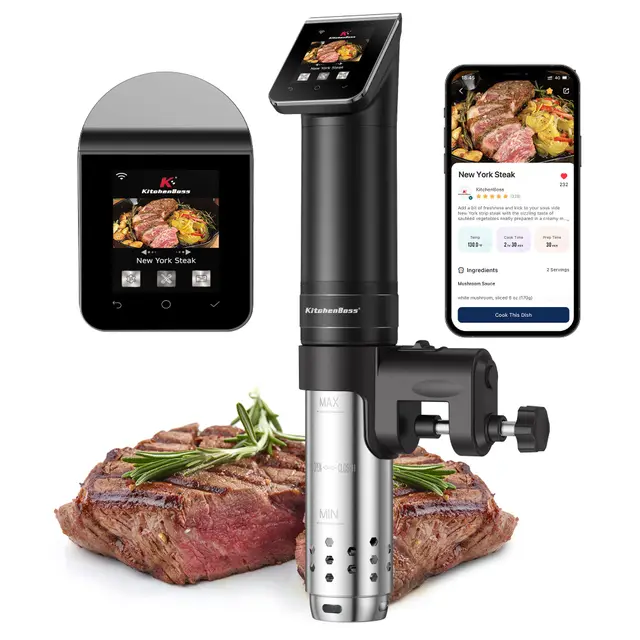 KitchenBoss Wifi Roner Cocina Baja Temperatura: G330 WLAN Sous Vide Roner, 1100W,Inmersión a Prueba de Agua IPX7 Circuladores Control de APP y Temperatura de Precisión TFT táctil Muy tranquilo