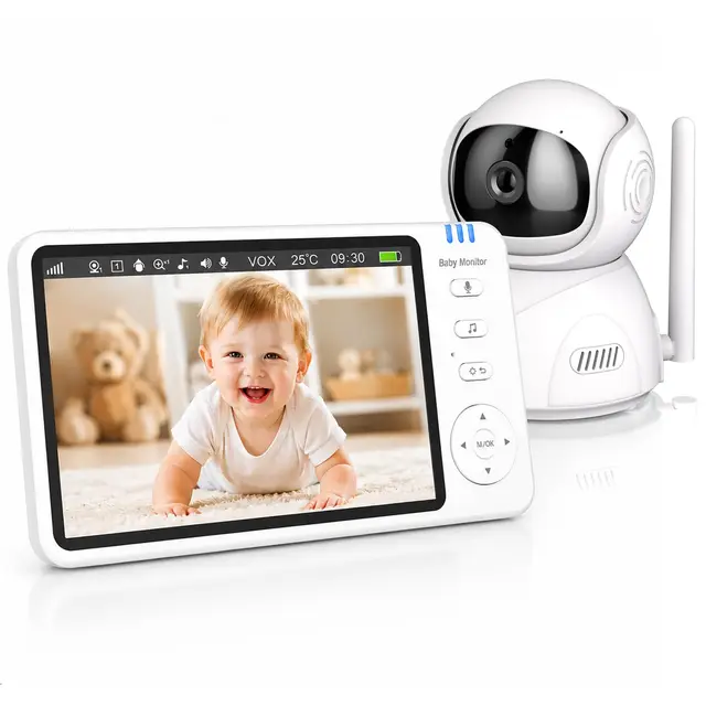 Camara Vigilancia Bebe de 30 Horas, 5'' Vigilabebes con Camara Rotación de 355°, Camara Bebe Inteligente con Visión Nocturna, VOX, Audio Bidireccional, Sensor de Temperatura y Aviso de Lactancia