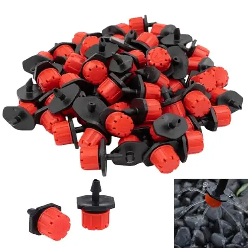 Goteros de Riego, Gotero para Regar Planta, 200 Piezas Plástico Aspersores de Riego Ajustables de 8 Agujeros, Goteros Regulables para Tuberia, para Césped, Jardín (Rojo)