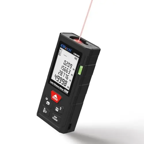 Elitech Medidor Láser 50m, Precisión ±2mm - Medidor Digital Distancia con LCD Retroiluminado, Funciones Área/Volumen/Pitágoras, Almacena 99 Mediciones