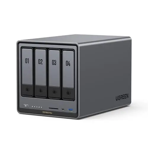 UGREEN NASync DXP4800 Plus, NAS de Escritorio de 4 bahías, procesador Intel Pentium Gold 8505, 8 GB de RAM DDR5, SSD de 128 GB,10 GbE & 2,5 GbE Enthernet, 2 Ranuras M.2 NVMe, HDMI 4K, (sin Disco)