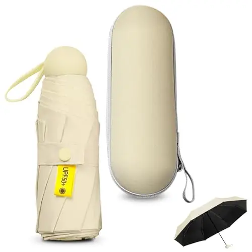 Paraguas Plegable Ultra Compacto para Viaje - Portátil, 8 Costillas Resistente al Viento | Protección UV 99% Impermeable | Unisex para Hombres y Mujeres