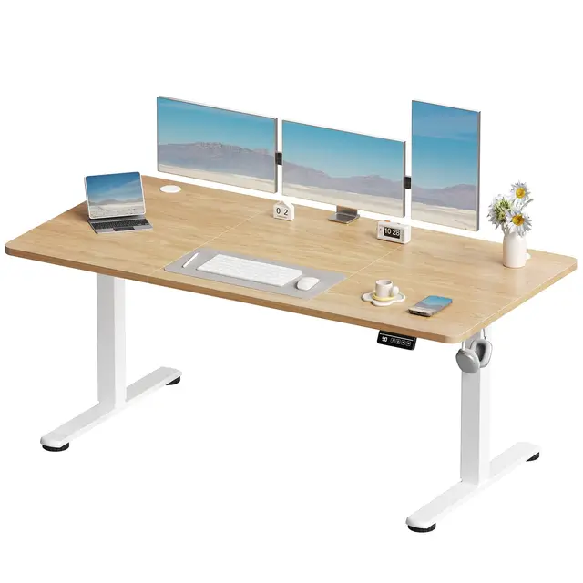 Devoko 160x60 cm Escritorio Regulable en Altura, Escritorio Elevable Eléctrico Telescópico Bidireccional, Escritorio de Oficinay Hogar, para Estudio en Casa con Tablero Ensamblado, Beige