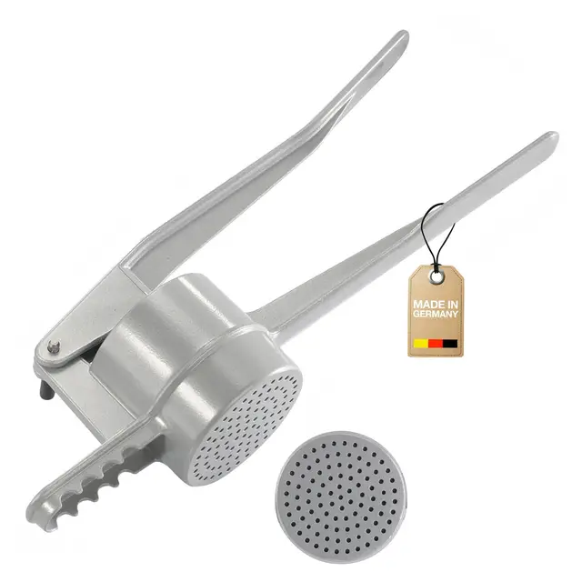 Westmark Prensa para patatas o spätzles, con orificios redondos, aluminio fundido a presión, longitud: 41 cm, prensa spaetzle, plateada, 61102260