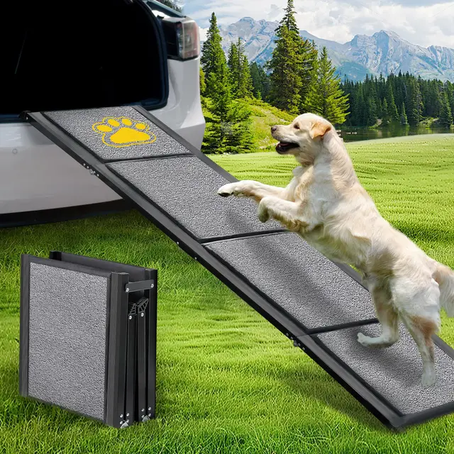 BACOENG 180cm Rampa para Perros Coche Plegable, Rampa para Perros portátil para Perros Grandes con Alfombra Antideslizante, Disponible para camión, Coche, SUV, Soporta hasta 110 KG